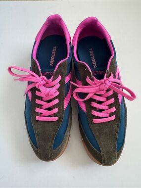 Tretorn Olive, Blue and Hot Pink Suede-Accent Sneakers